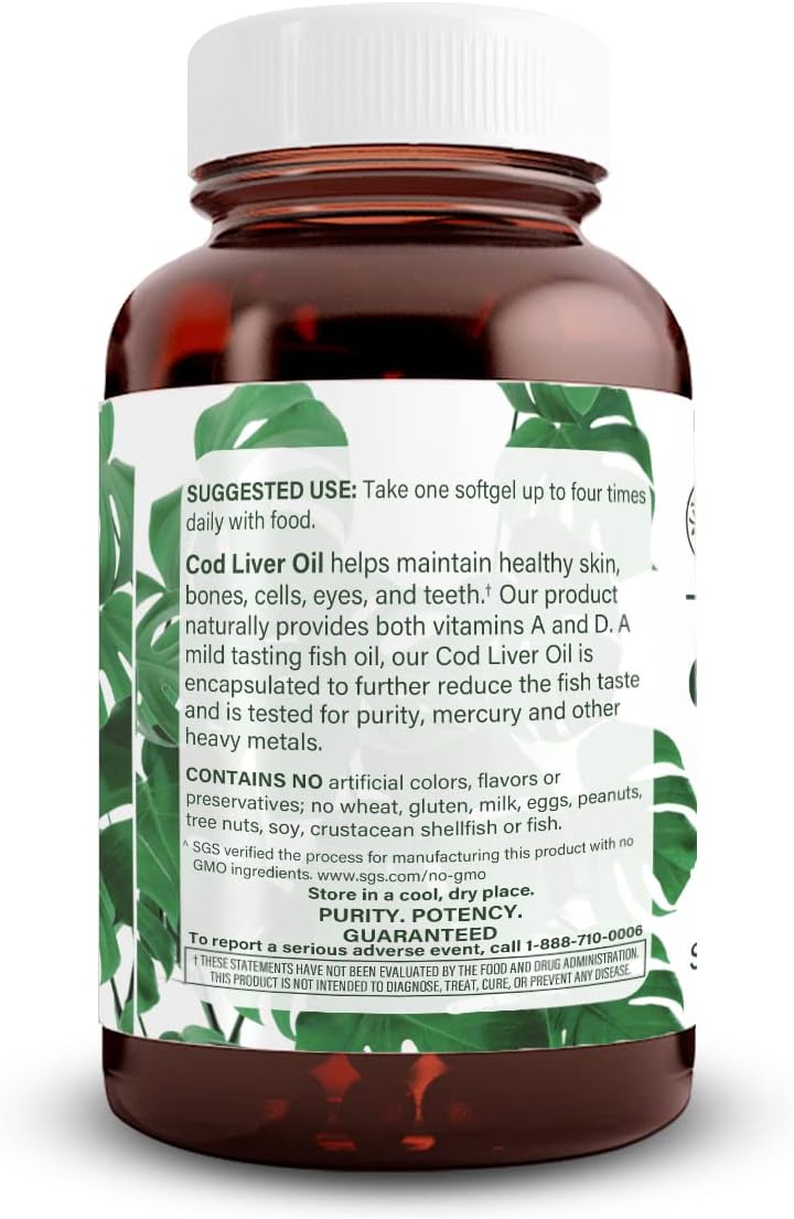 Norwegian Cod Liver Oil Supplement for Skin, Body Density, Eye Health, Dental Health, Cardiovascular Support - 250 Softgels by Natural Nutra