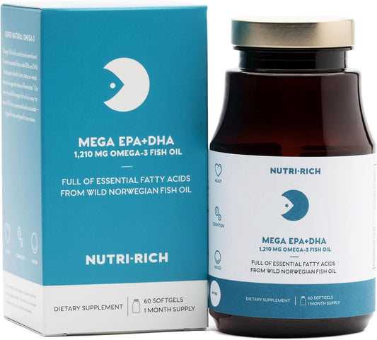 Norwegian Sustainable Omega-3 Fish Oil Softgels with EPA and DHA, Lemon Flavor, Gluten-Free, Heart Health Support - 60 Count (1,210 mg Omega-3)