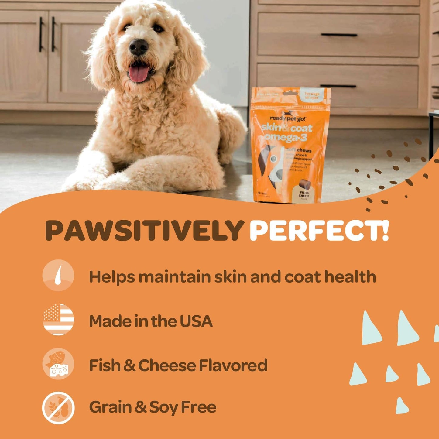 Nourishing Omega 3 Skin and Coat Supplement for Dogs | 90 Chews | EPA DHA Krill Oil & Vitamin E | Up to 75lbs | NASC Certified & Made in USA