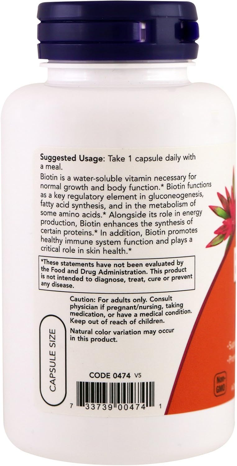 NOW Biotin 5,000 mcg - 120 VCaps (Pack of 2 Bottles) by NOW Foods