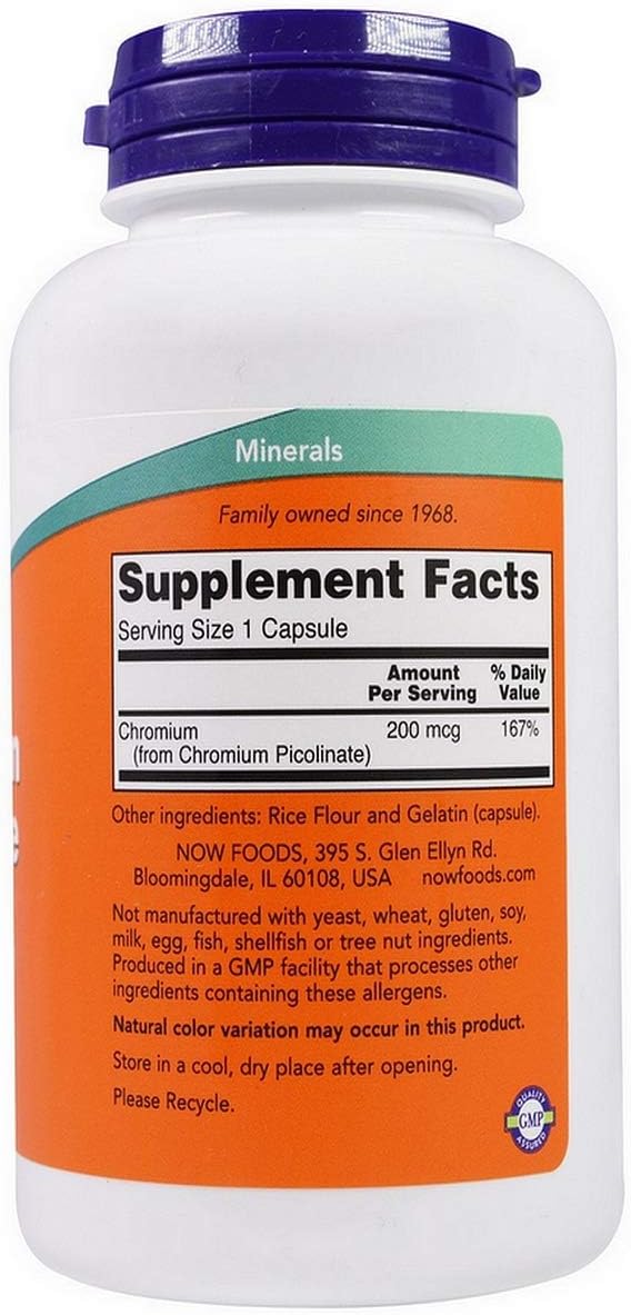 NOW Chromium Picolinate 200mcg - 200 Capsules, Pack of 2 - NOW Foods
