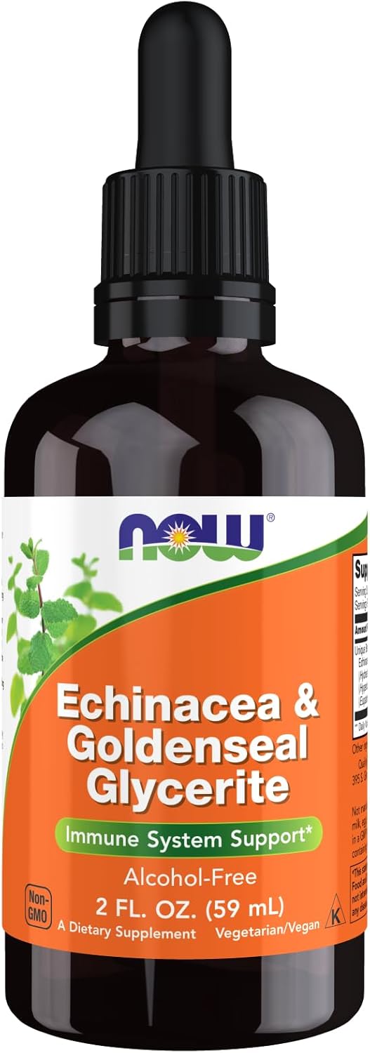 NOW Echinacea & Goldenseal Glycerite with Dropper - 2 oz - Immune System Support Supplement by NOW Foods