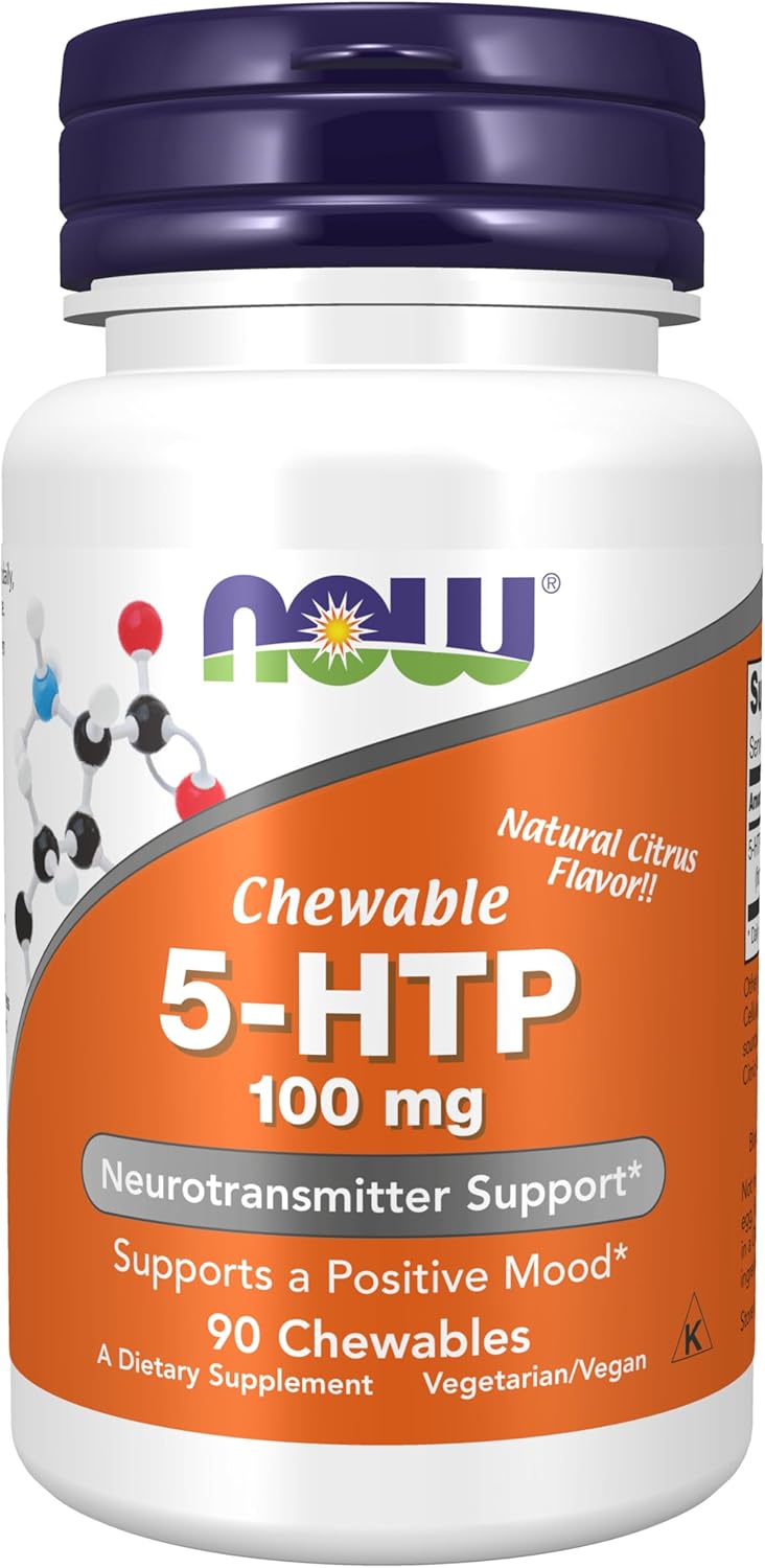 NOW Foods 5-HTP 100 mg Chewables for Neurotransmitter Support - 90 Supplements