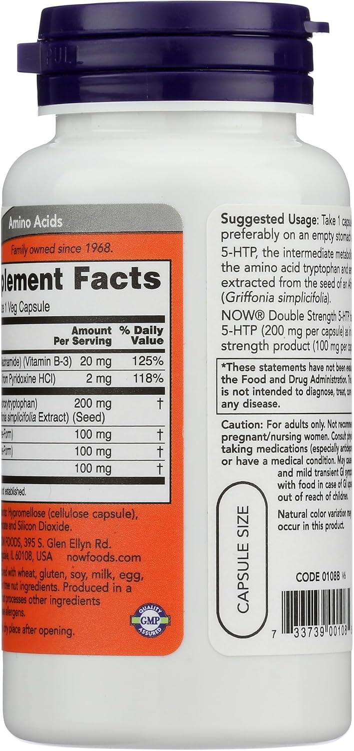 Now Foods 5-HTP 200 mg Vegetarian Capsules, 60 Count Bottle