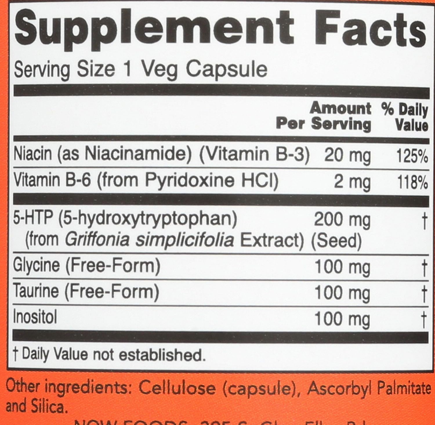 Now Foods 5-HTP 200 mg Vegetarian Capsules, 60 Count Bottle