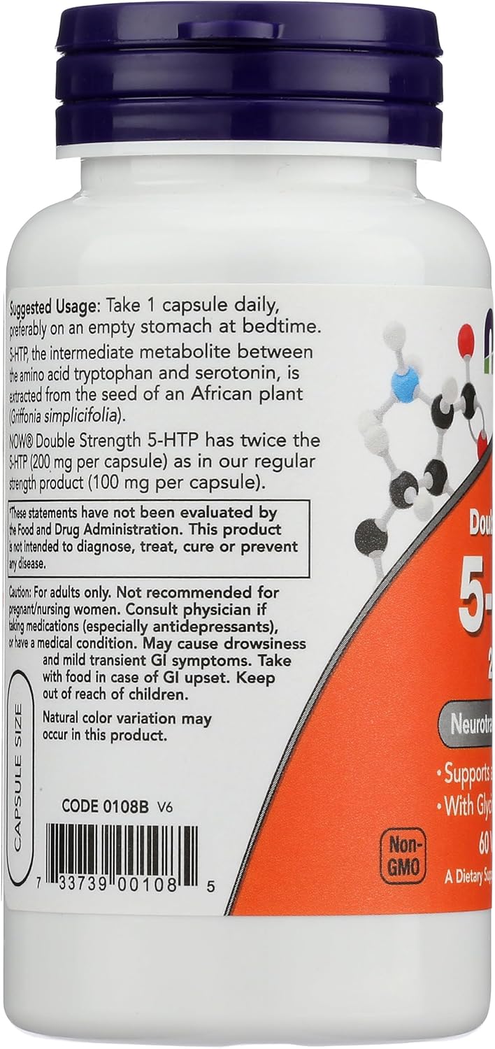 Now Foods 5-HTP 200 mg Vegetarian Capsules, 60 Count Bottle