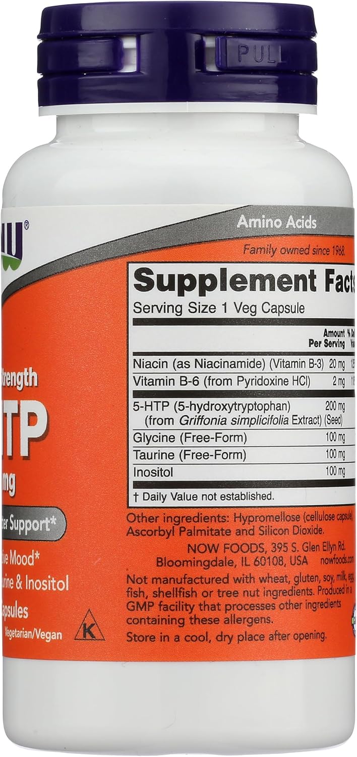 Now Foods 5-HTP 200 mg Vegetarian Capsules, 60 Count Bottle