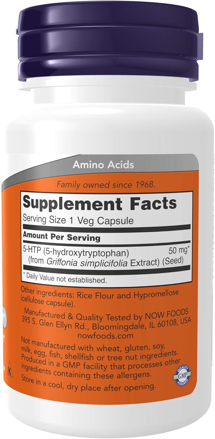 NOW Foods 5-HTP 50 mg Supplement for Neurotransmitter Support - 30 Veg Capsules, Pack of 3