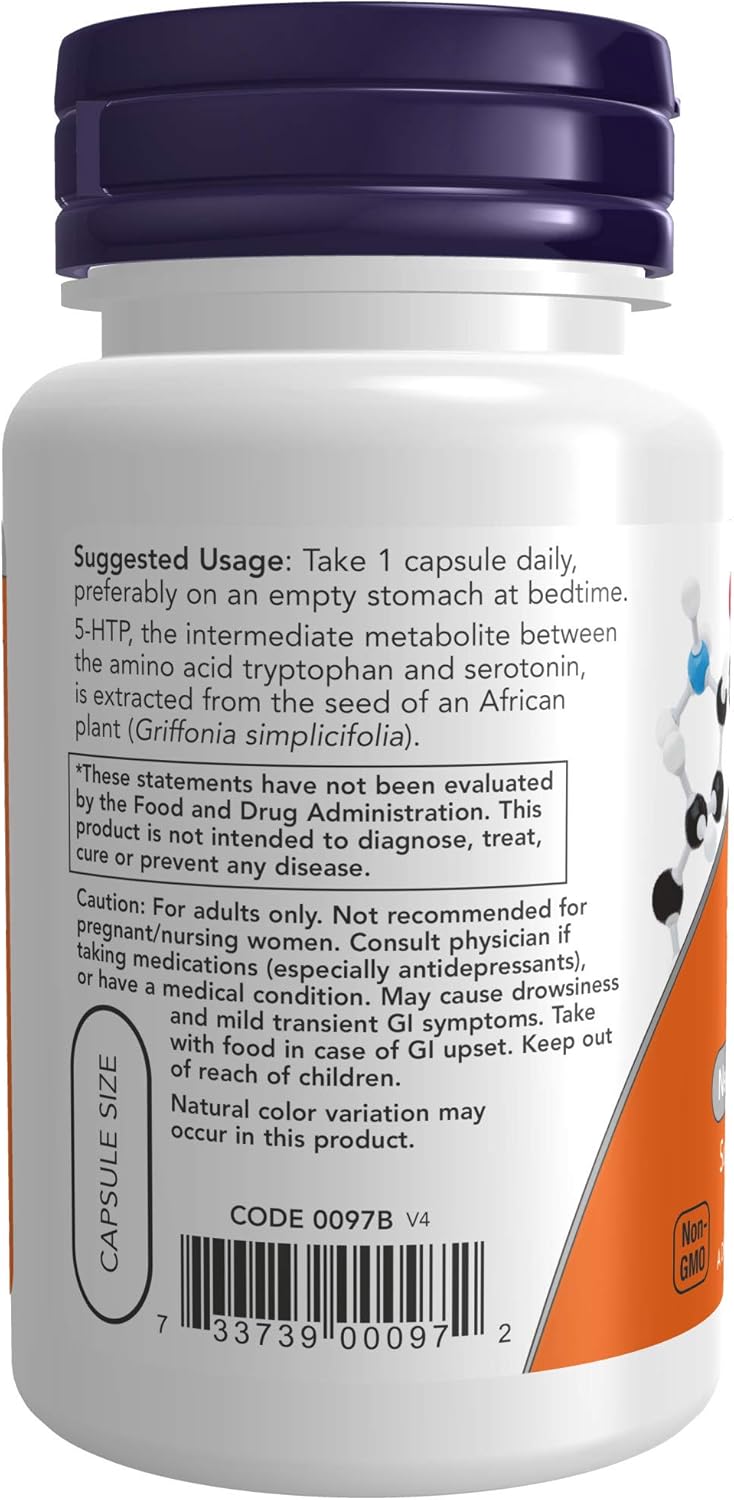 NOW Foods 5-HTP 50 mg Supplement for Neurotransmitter Support - 30 Veg Capsules, Pack of 3