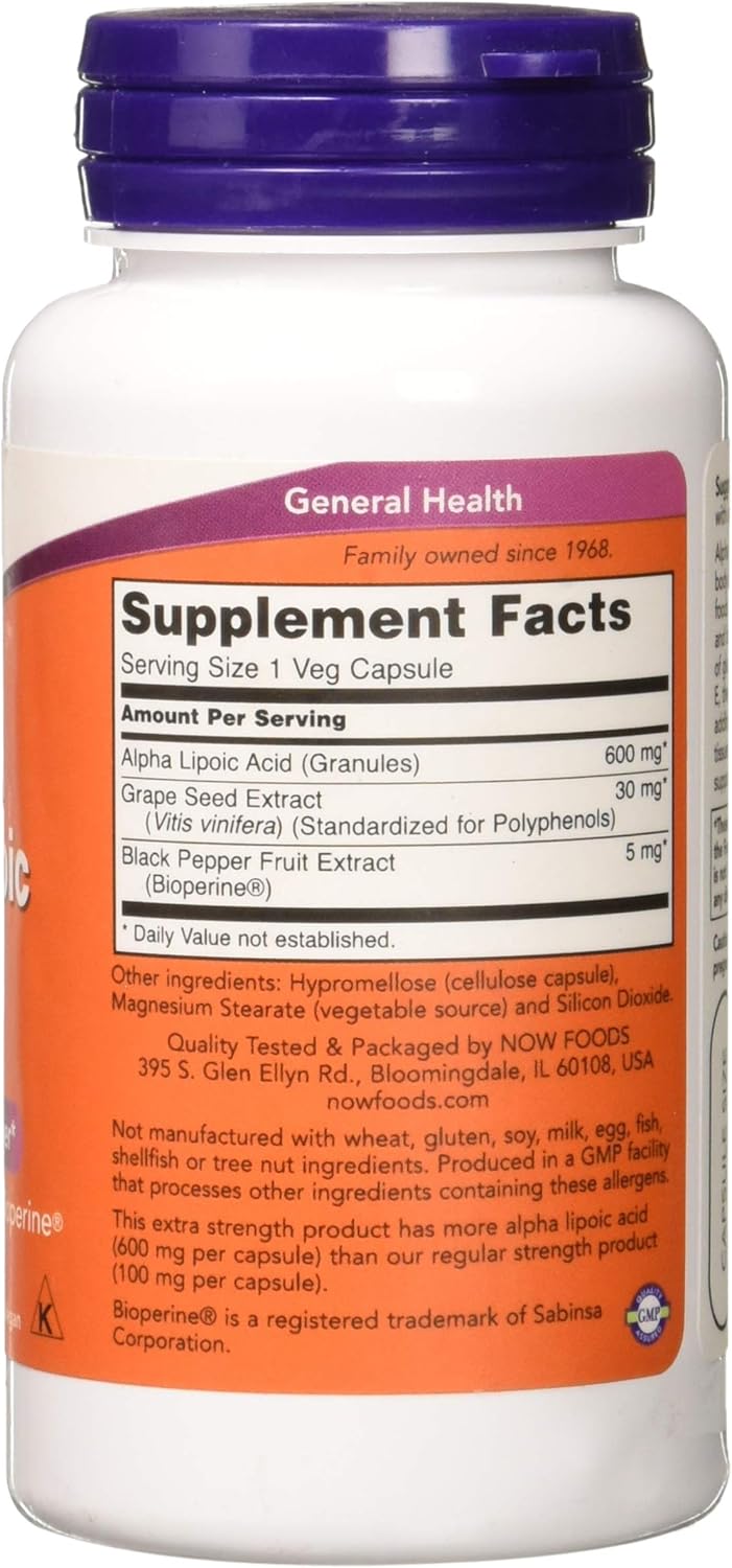 NOW FOODS Alpha Lipoic Acid 600mg Capsules - 60 Count
