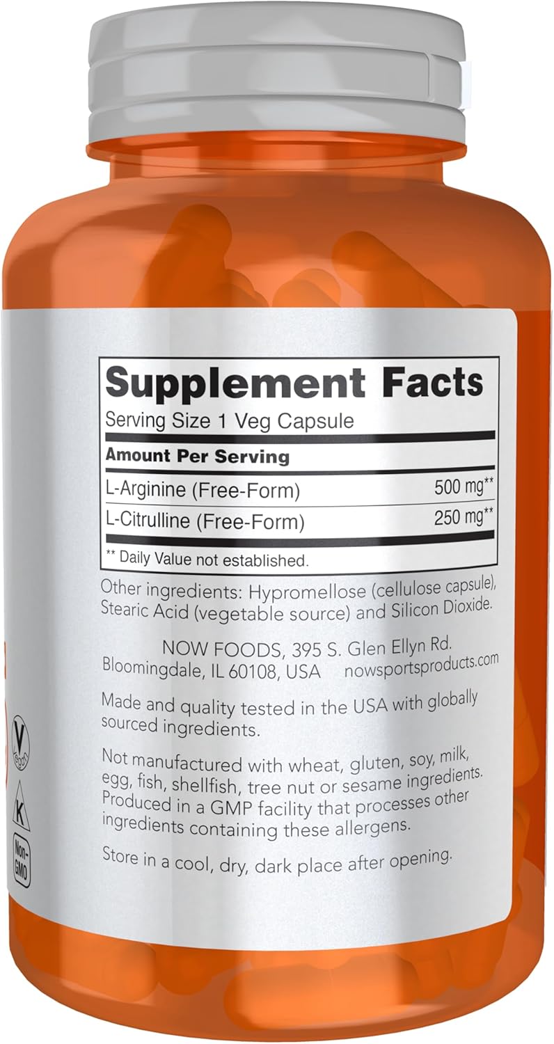 Now Foods Arginine and Citrulline Capsules - 120 Veg Caps - Cardiovascular Health Support