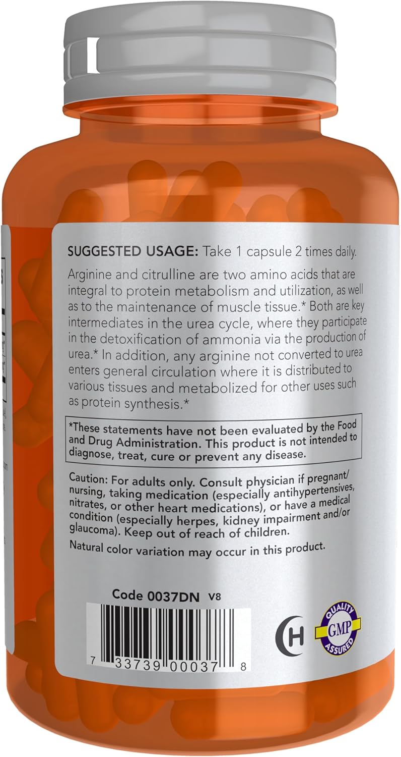 Now Foods Arginine and Citrulline Capsules - 120 Veg Caps - Cardiovascular Health Support