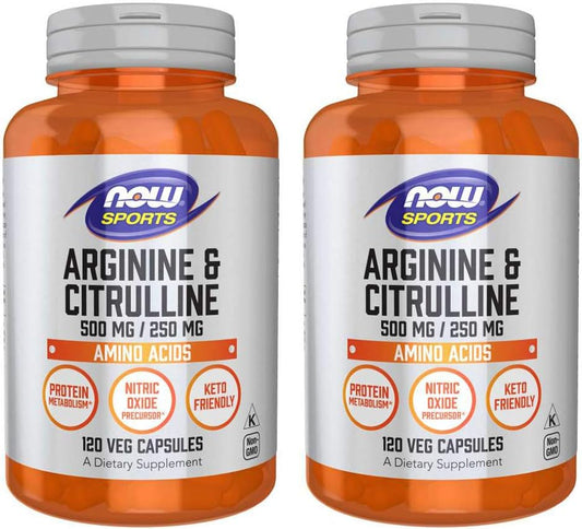 NOW Foods Arginine & Citrulline Capsules - 500mg/250mg - 120 Count (Pack of 2)