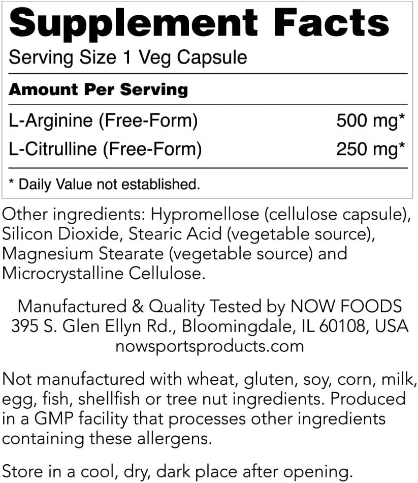 NOW Foods Arginine & Citrulline Capsules - 500mg/250mg - 120 Count (Pack of 2)