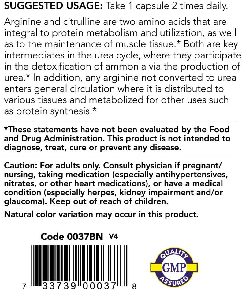 NOW Foods Arginine & Citrulline Capsules - 500mg/250mg - 120 Count (Pack of 2)