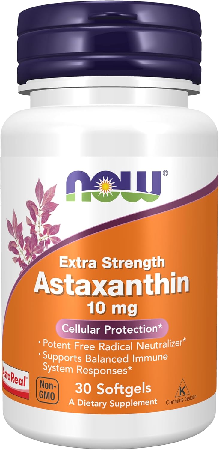 NOW Foods Astaxanthin 10mg Softgels - Extra Strength Non-GMO Formula with Lutein, Canthaxanthin, Beta-Carotene - 30 Count