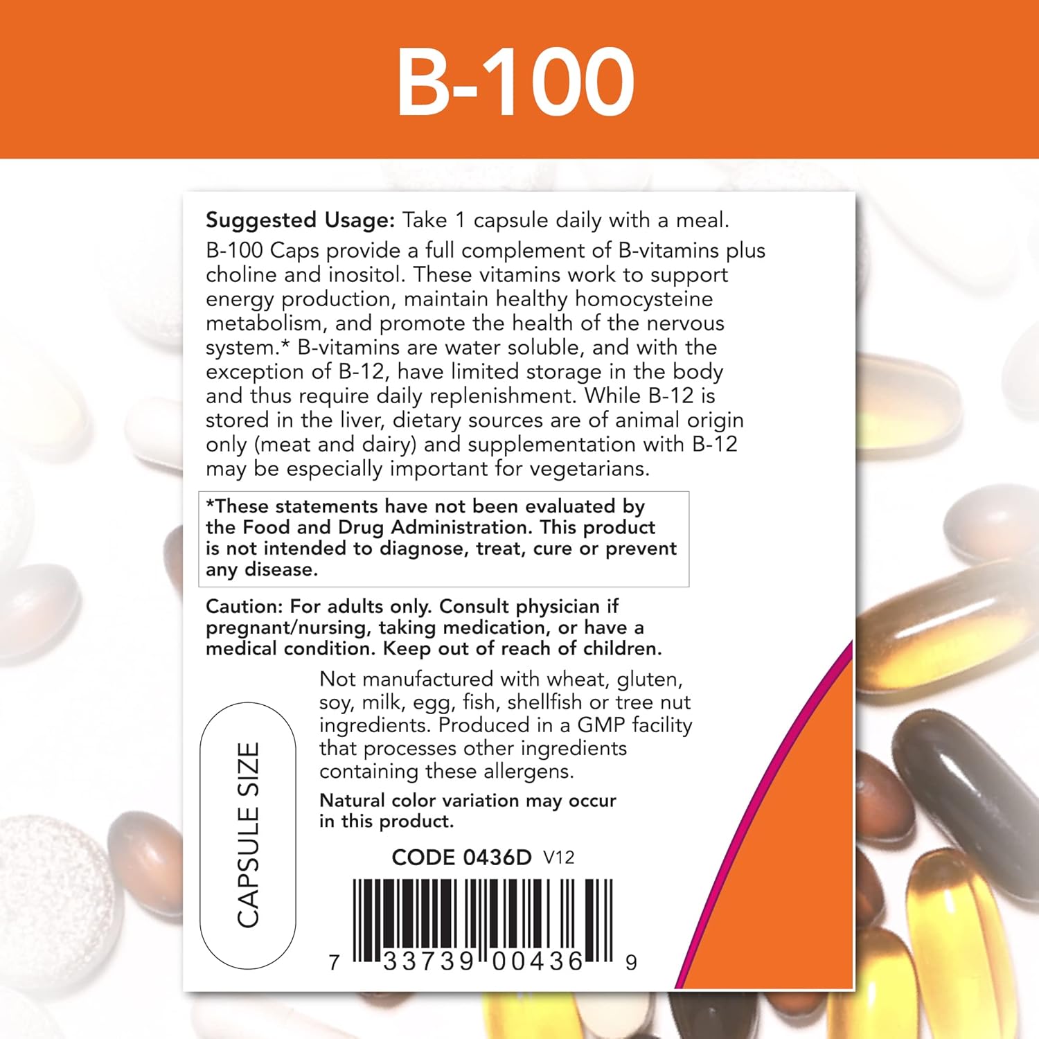 Now Foods B-100 Capsules - Pack of 200 for Optimal Energy Support