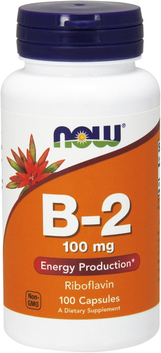 Now Foods B-2 100mg 100 Capsules (2 Pack) - Vitamin B2 Supplement for Energy Support