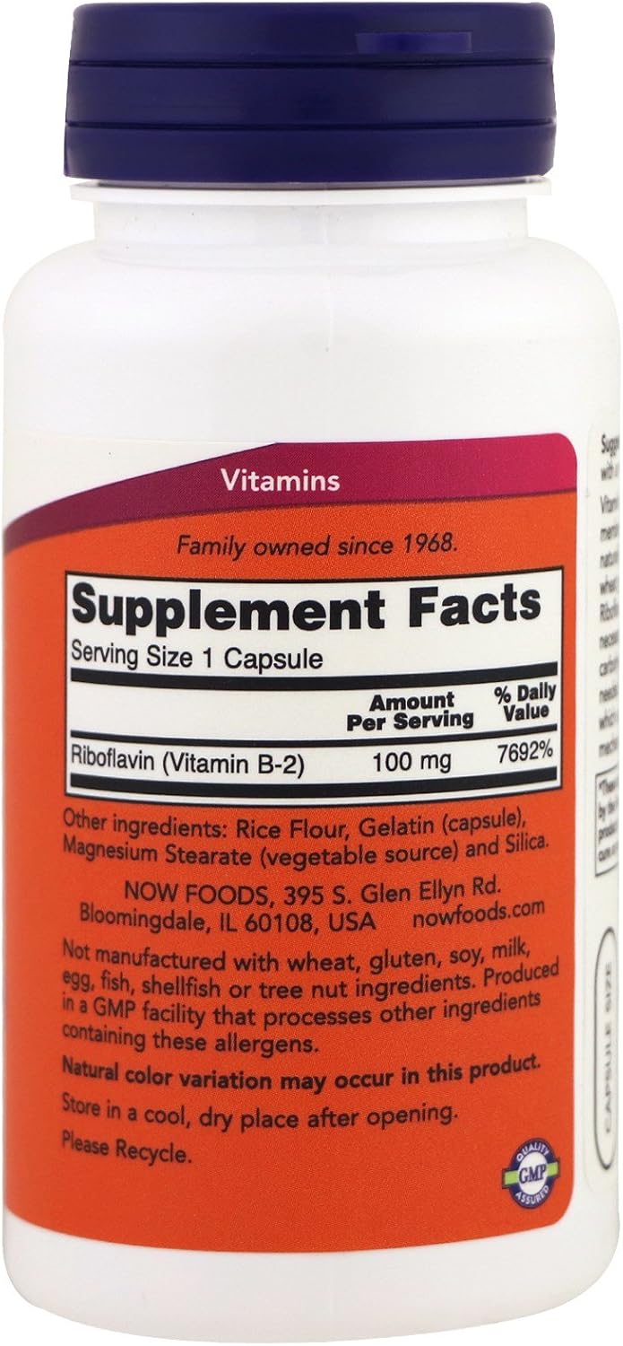 Now Foods B-2 100mg 100 Capsules (2 Pack) - Vitamin B2 Supplement for Energy Support