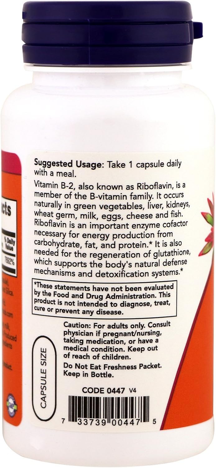 Now Foods B-2 100mg 100 Capsules (2 Pack) - Vitamin B2 Supplement for Energy Support