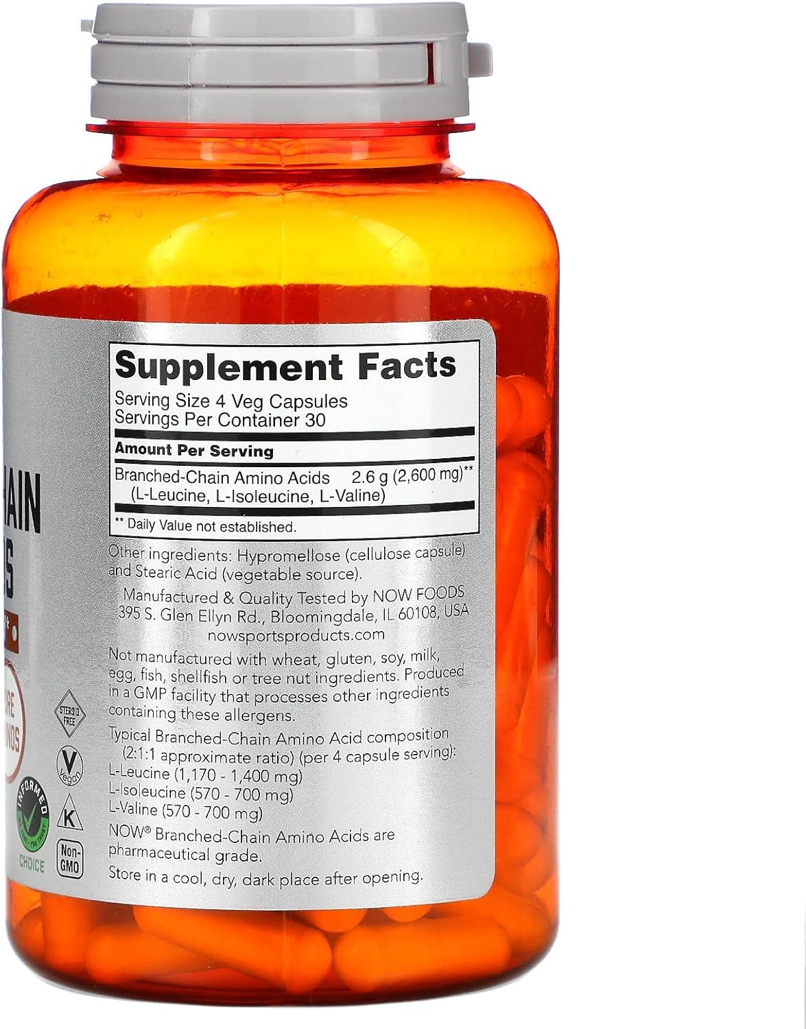 NOW Foods BCAA 800mg Supplement - 120 Capsules for Muscle Recovery and Endurance - Branch-Chain Amino Formula