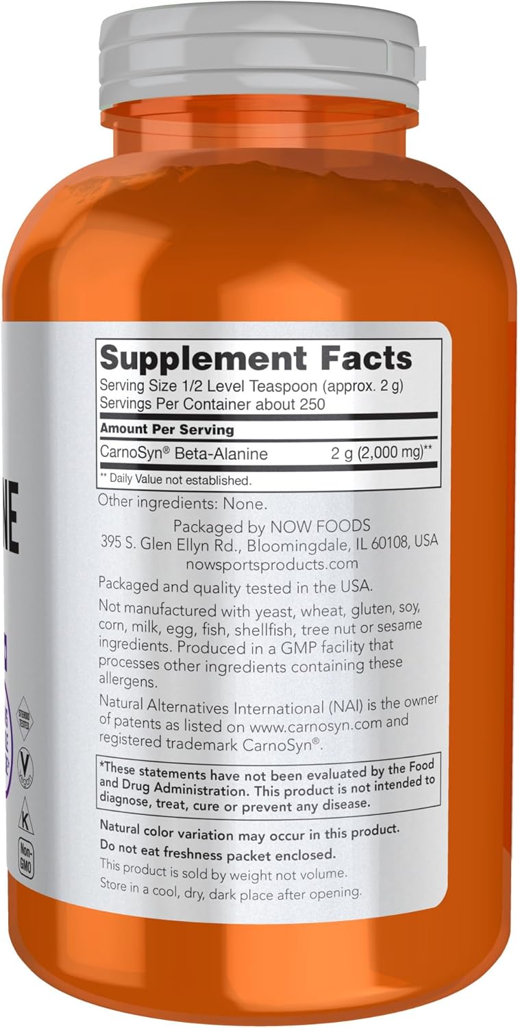 NOW Foods Beta-Alanine Pure Powder 2,000mg for Muscular Endurance - 500g