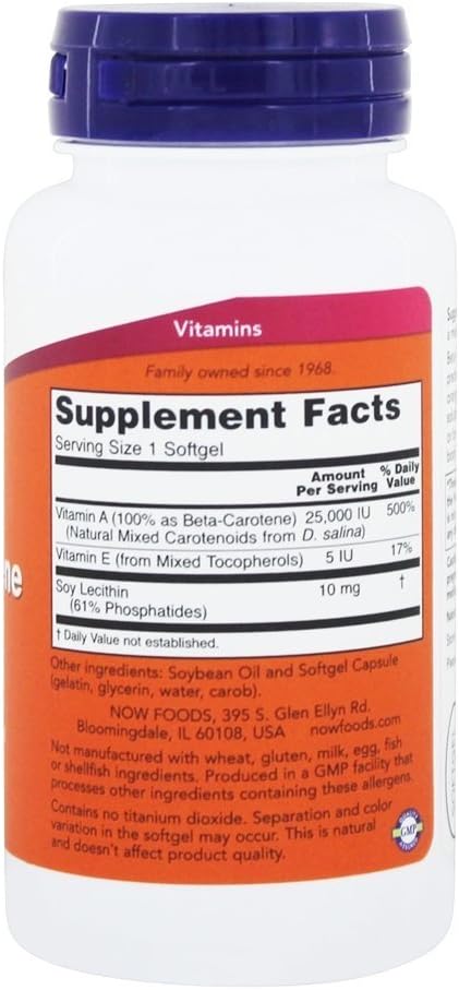Now Foods Beta Carotene 25000 IU Softgels with Mixed Carotenoids from D. Salina - 90 Count