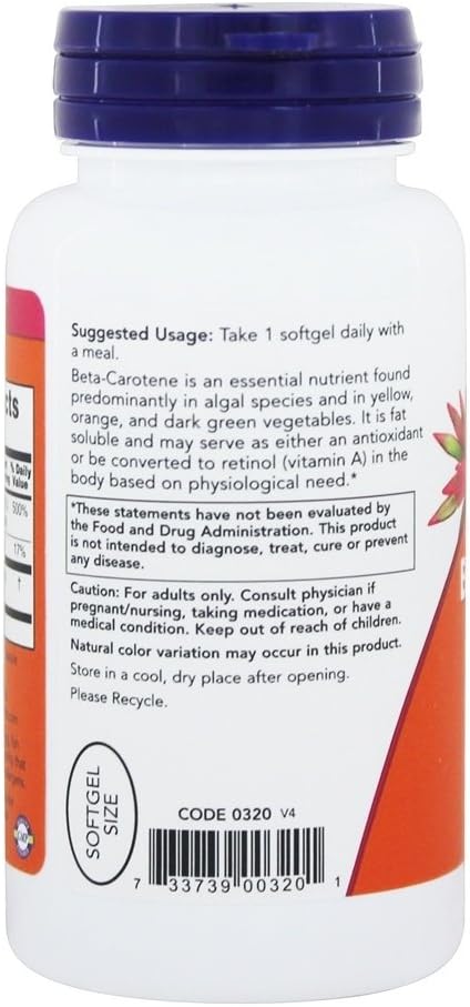Now Foods Beta Carotene 25000 IU Softgels with Mixed Carotenoids from D. Salina - 90 Count