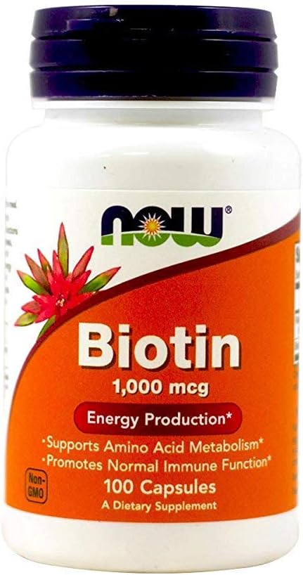 Now Foods Biotin Capsules - 1000 mcg, 100 Count Bottle for Healthy Hair and Nails