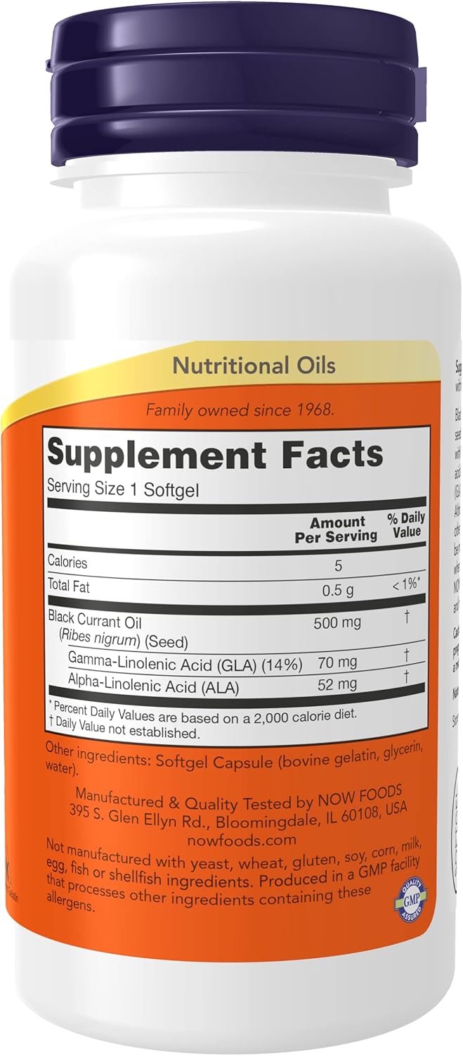 Now Foods Black Currant Oil Softgels - 500 mg, 100 Count - Cold-Pressed Source of Omega-3 and Antioxidants