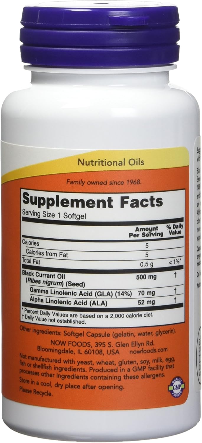 Now Foods Black Currant Oil Softgels, 500mg - 100 Count (Pack of 2) - Natural Source of Omega-3 and Antioxidants