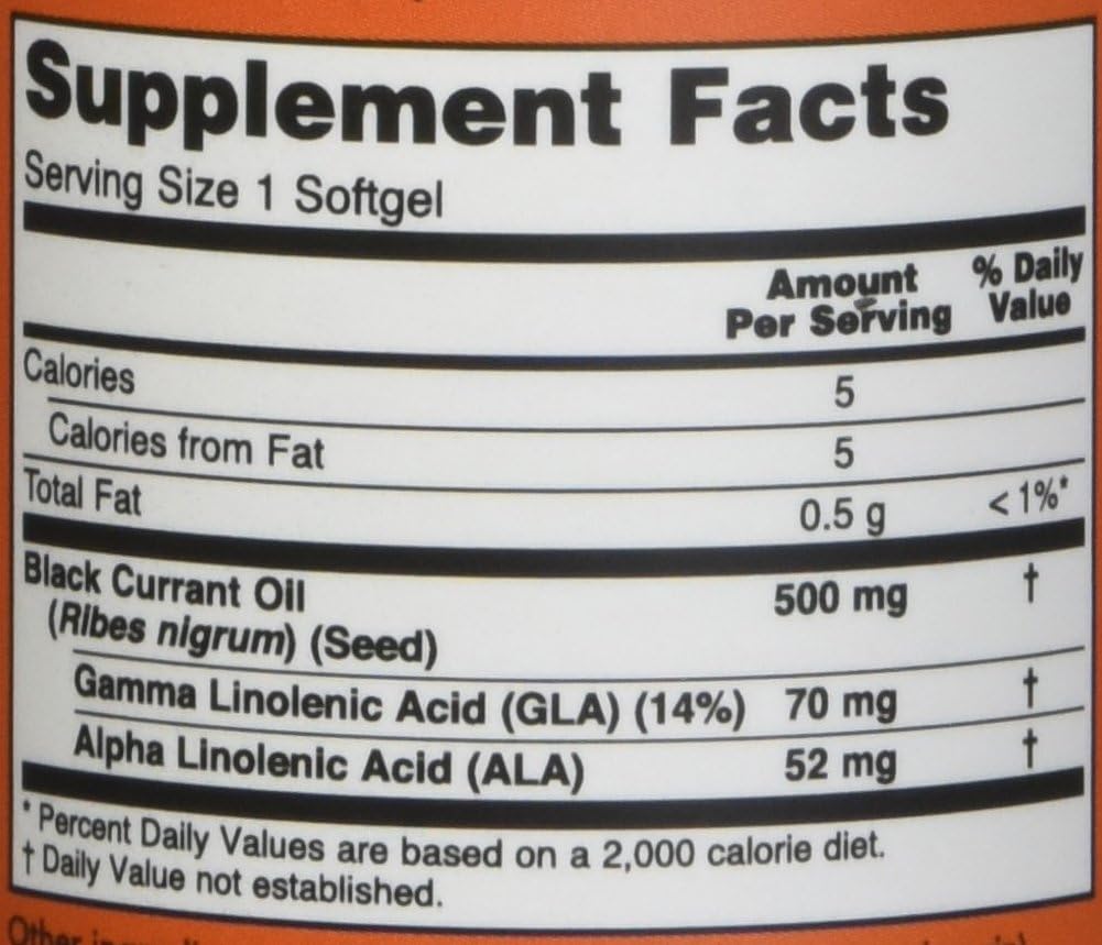 Now Foods Black Currant Oil Softgels, 500mg - 100 Count (Pack of 2) - Natural Source of Omega-3 and Antioxidants