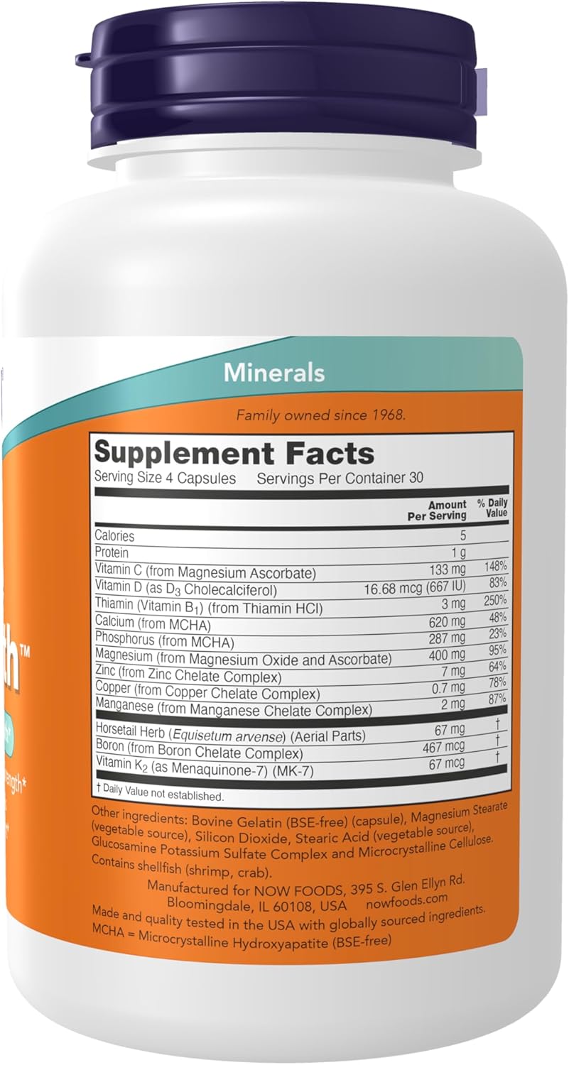 NOW Foods Bone Strength™ Supplement with MCHA, Magnesium, Vitamins C,D,K - 120 Capsules