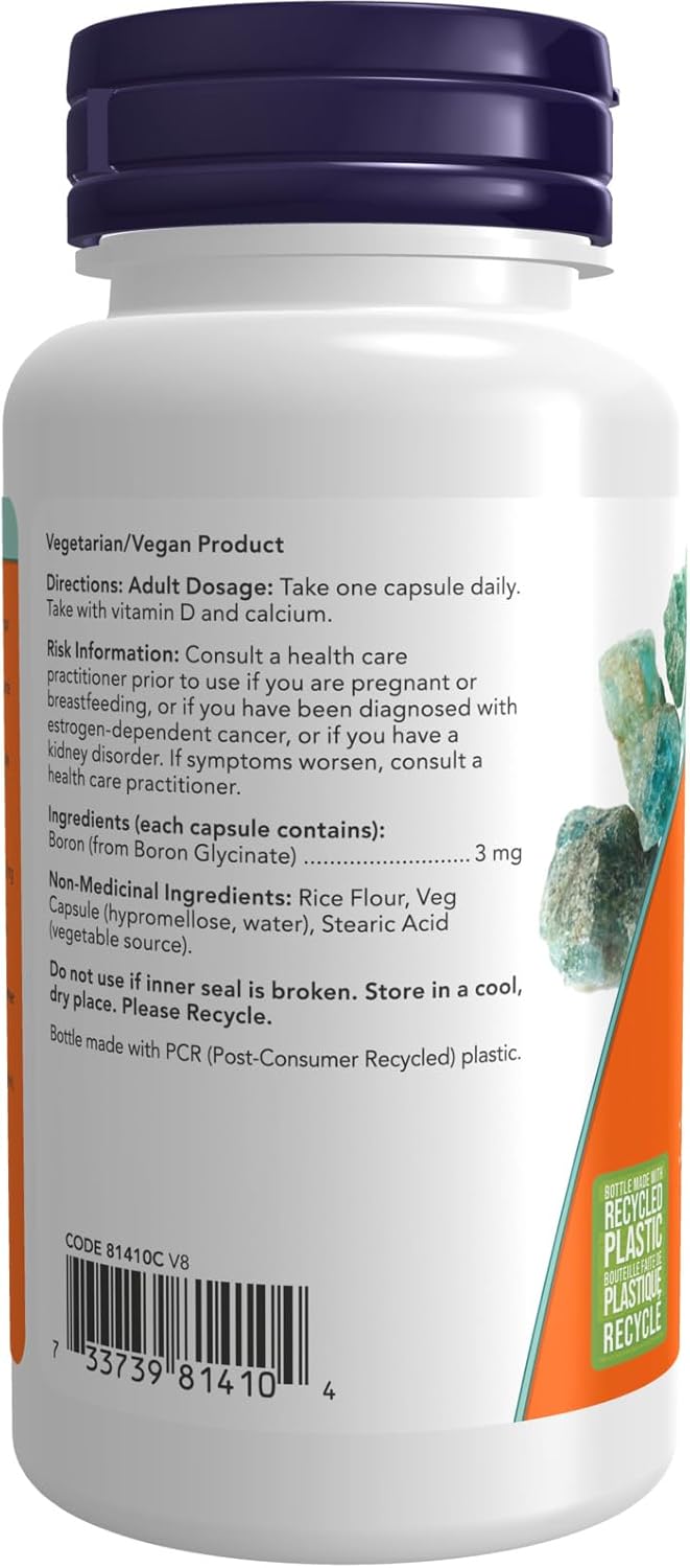 NOW Foods Boron 3mg Capsules for Structural Support, 100 Veg Capsules