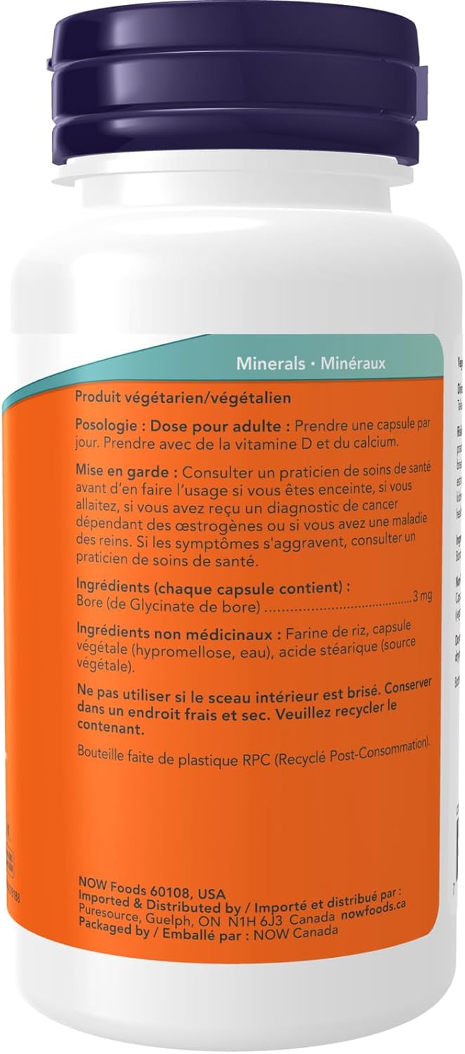 NOW Foods Boron 3mg Capsules for Structural Support, 100 Veg Capsules