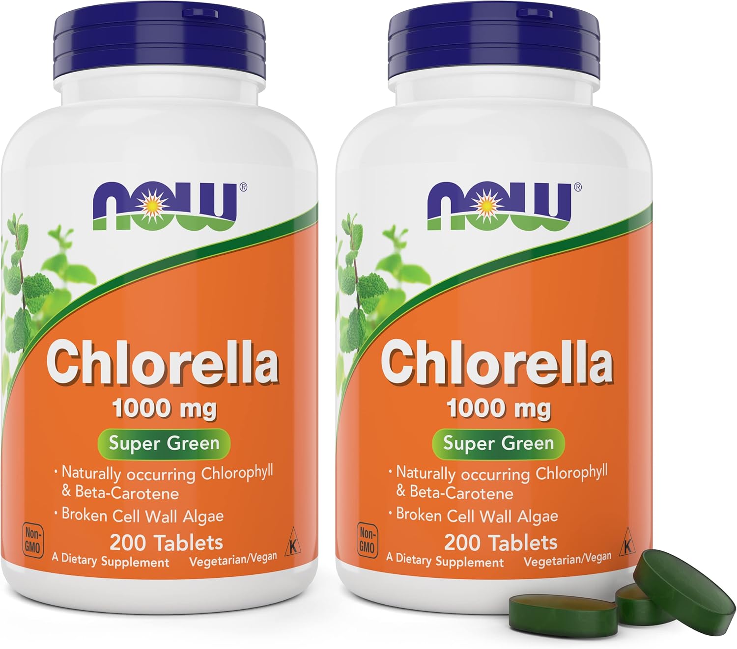 Now Foods Chlorella Tablets - 1000mg, 200 Count (Pack of 2) - Rich in Chlorophyll, Beta-Carotene - Non-GMO, Vegan - Superfood Supplement for Women and Men