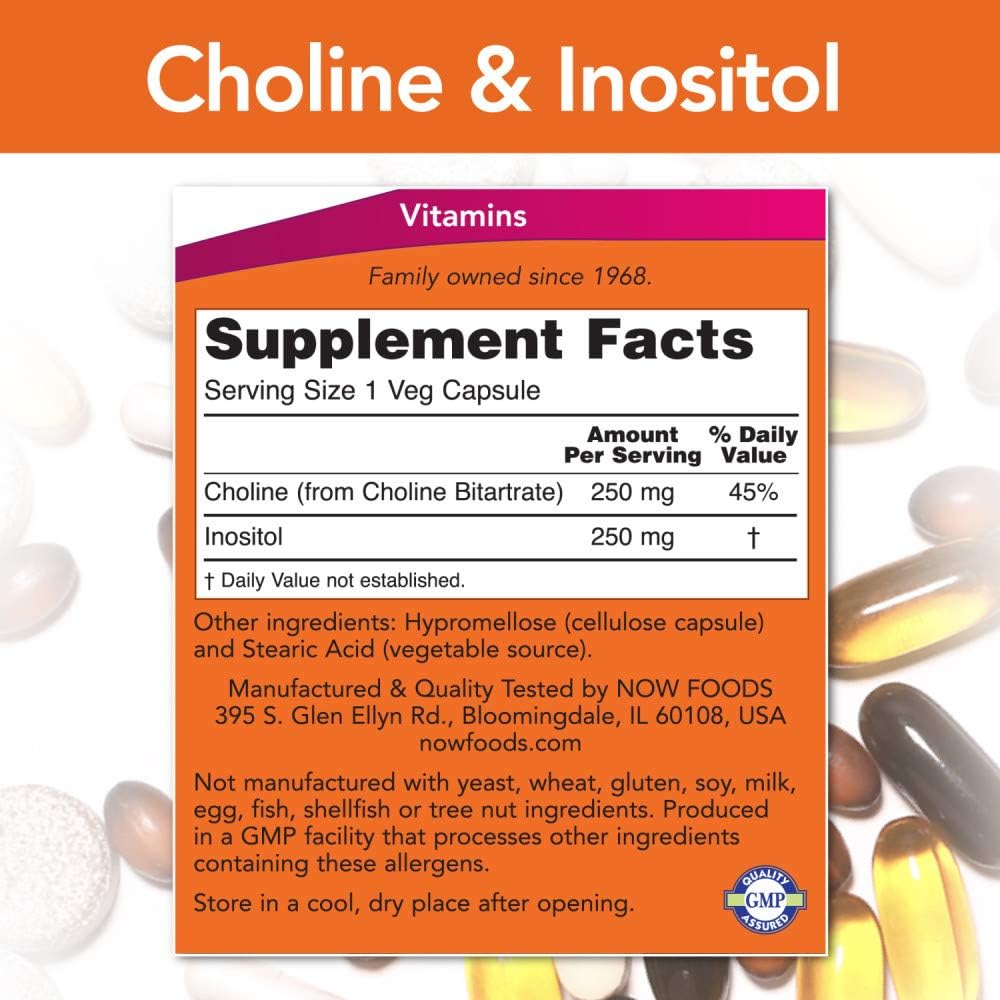 Now Foods Choline and Inositol Capsules - 500mg, 100 Count