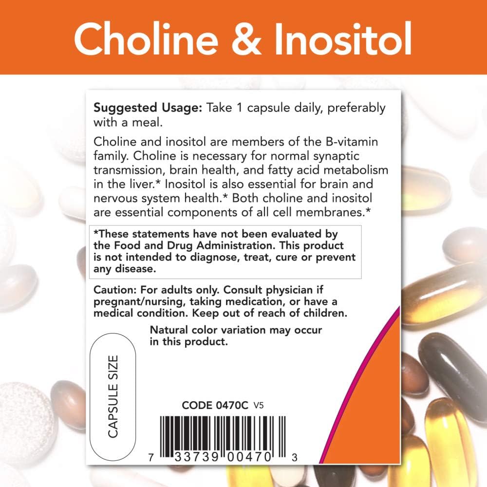 Now Foods Choline and Inositol Capsules - 500mg, 100 Count