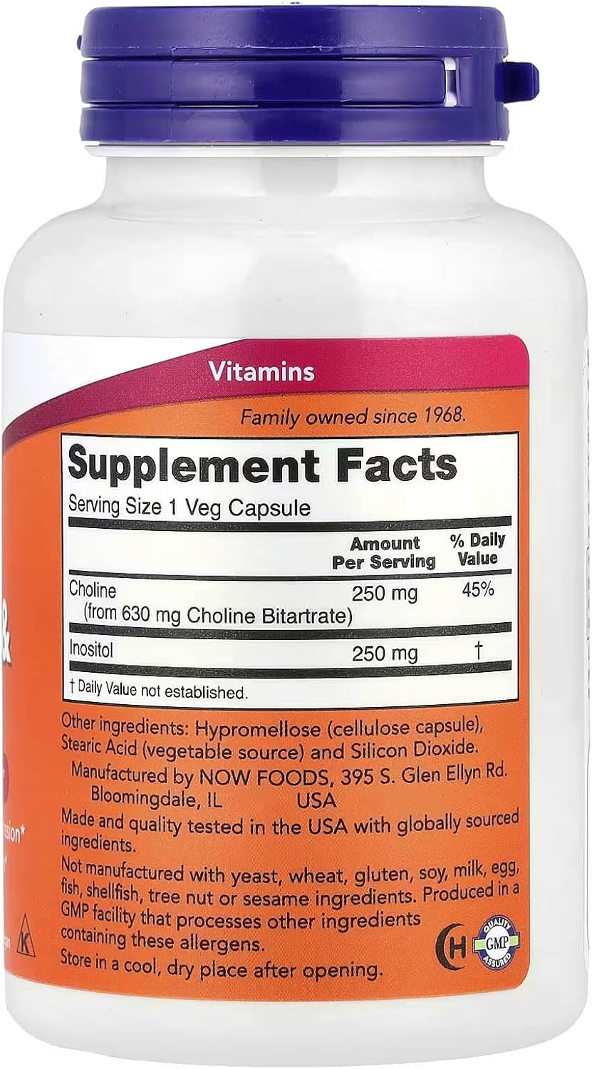 Now Foods Choline and Inositol Capsules - 500mg, 100 Count