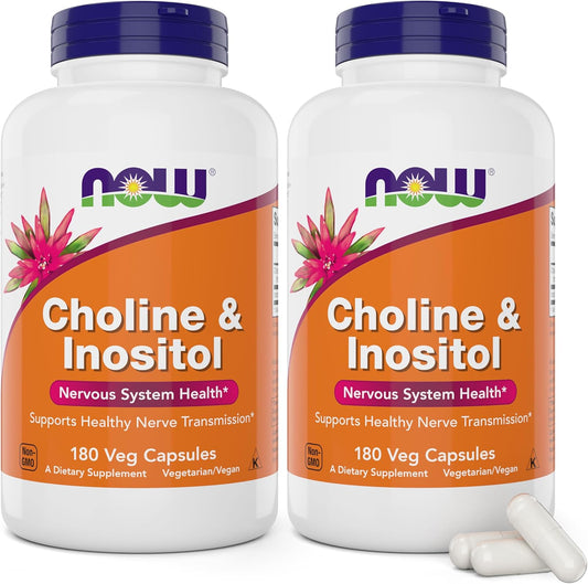 NOW Foods Choline & Inositol Supplement - 360 Veg Capsules, Pack of 2