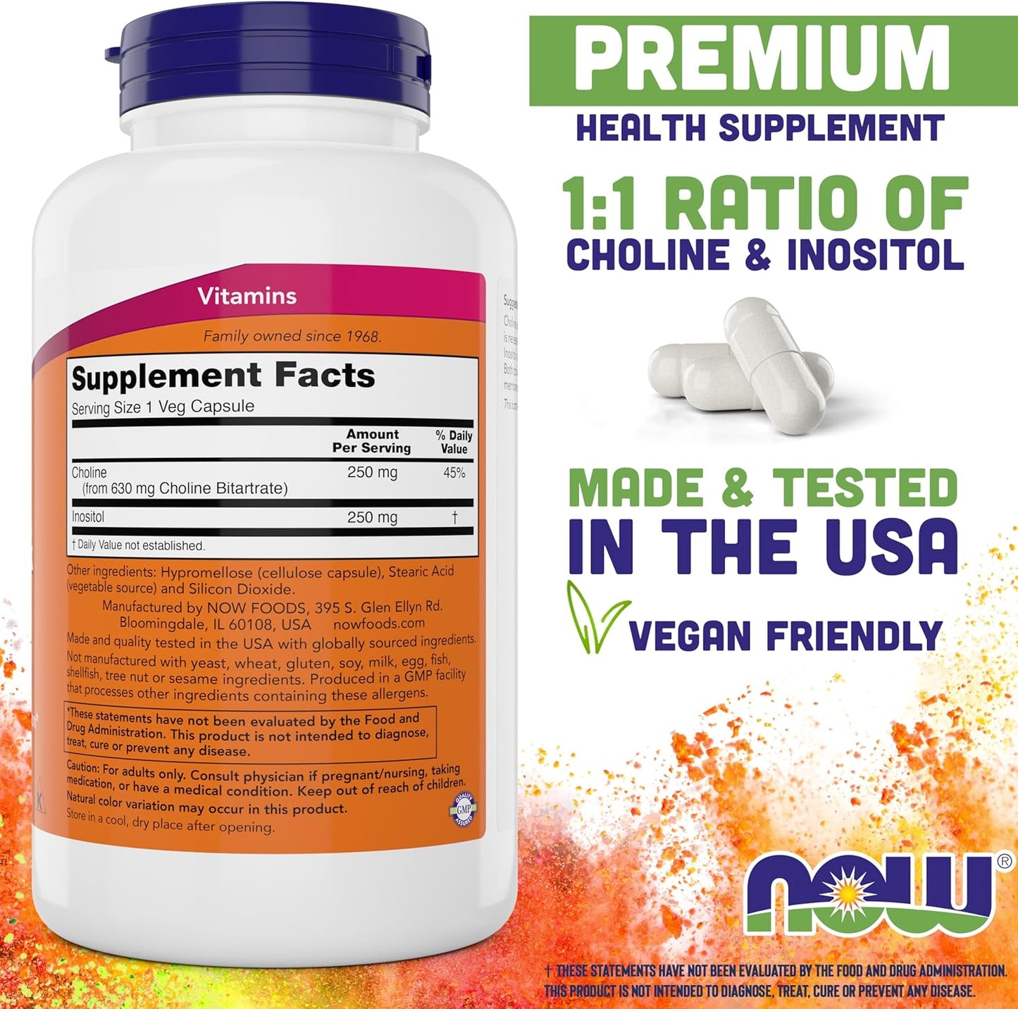 NOW Foods Choline & Inositol Supplement - 360 Veg Capsules, Pack of 2