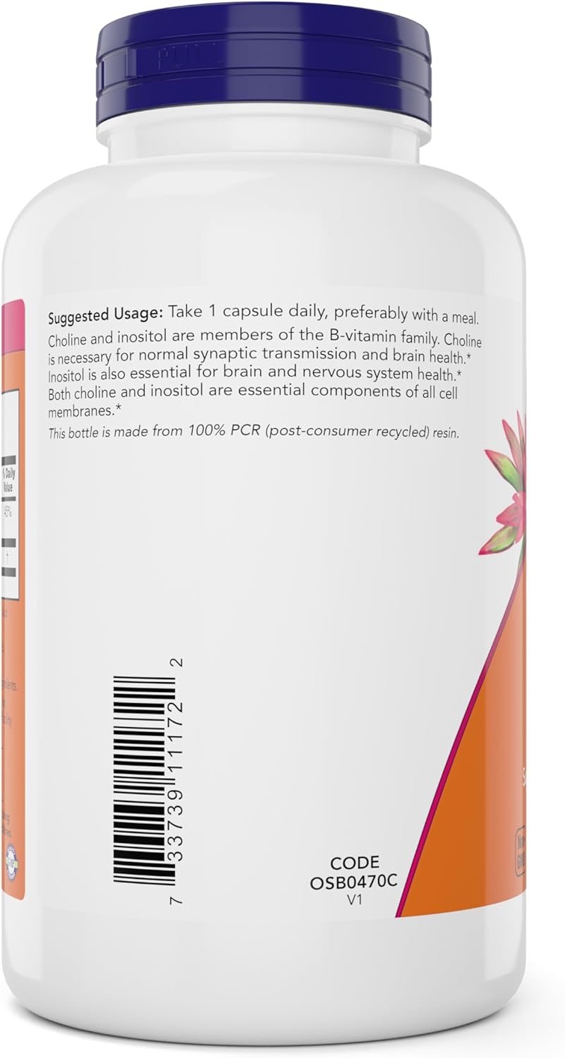 NOW Foods Choline & Inositol Supplement - 360 Veg Capsules, Pack of 2