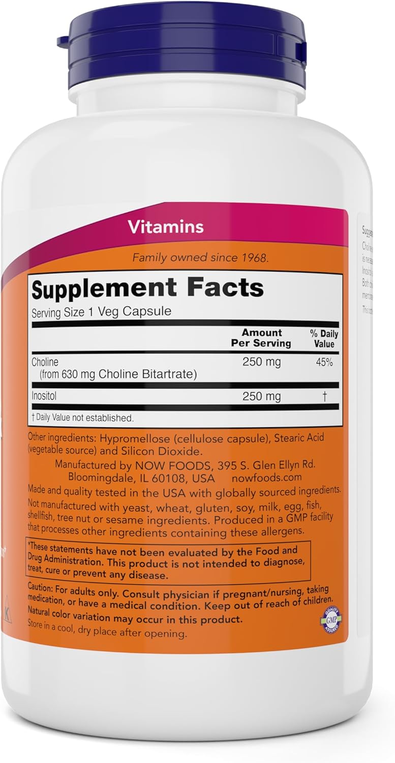 NOW Foods Choline & Inositol Supplement - 360 Veg Capsules, Pack of 2