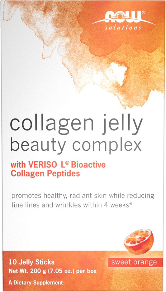 NOW Foods Collagen Jelly Beauty Complex - Sweet Orange Flavor, 10 Jelly Sticks Pack
