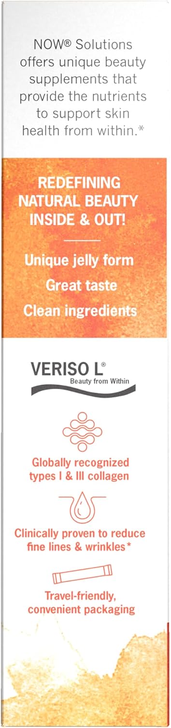 NOW Foods Collagen Jelly Beauty Complex - Sweet Orange Flavor, 10 Jelly Sticks Pack