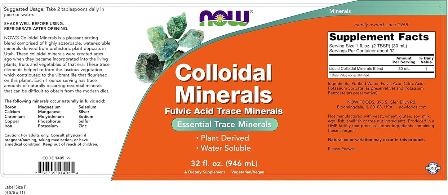 NOW Foods Colloidal Minerals Liquid Supplement - 32 fl oz Bottle