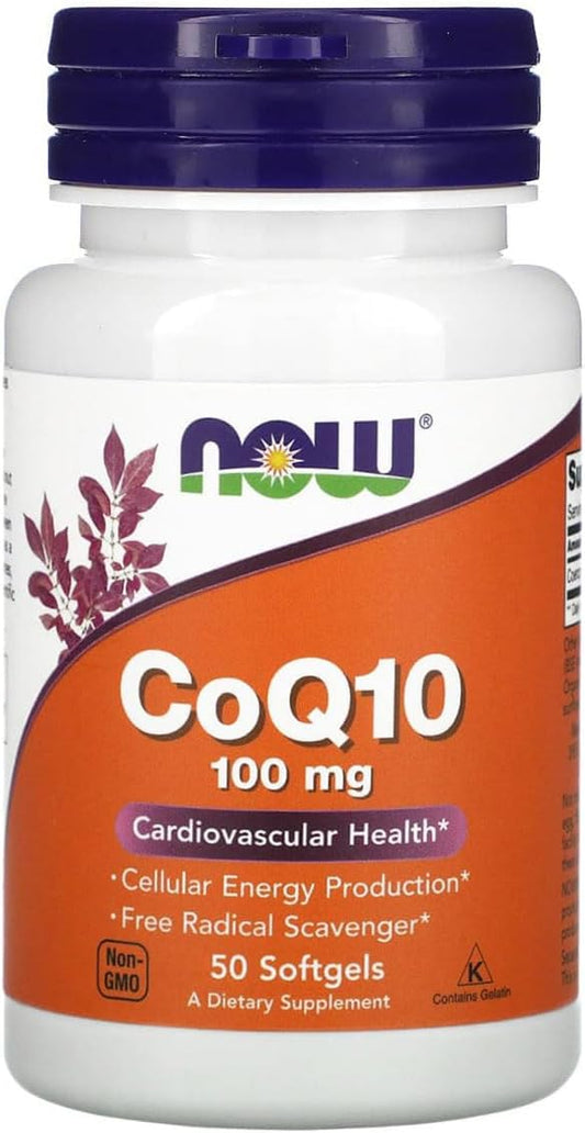 NOW Foods CoQ10 100mg Softgels for Cardiovascular Health - 50 Count