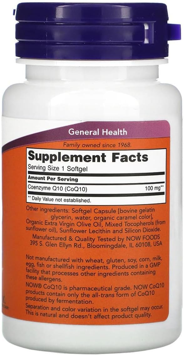 NOW Foods CoQ10 100mg Softgels for Cardiovascular Health - 50 Count