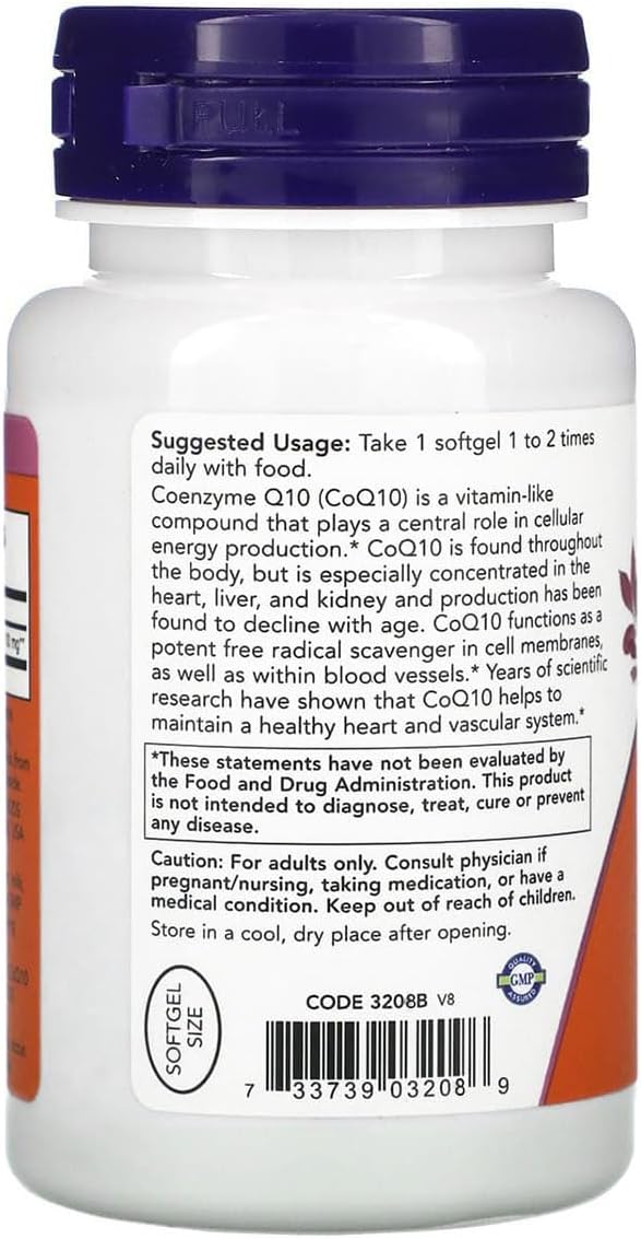 NOW Foods CoQ10 100mg Softgels for Cardiovascular Health - 50 Count