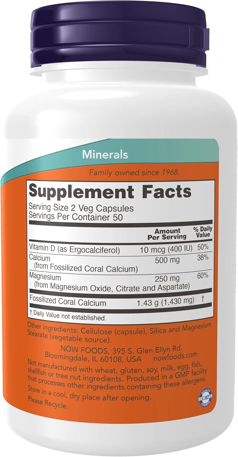 Now Foods Coral Calcium and Magnesium Supplement, 200 Vegetarian Capsules